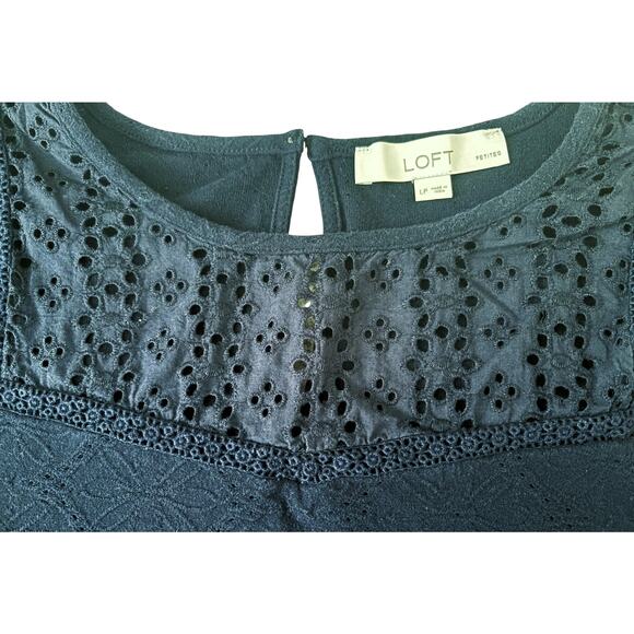 LOFT Navy Flutter-Sleeve Blouse Womens Size Petite L - Picture 3 of 9